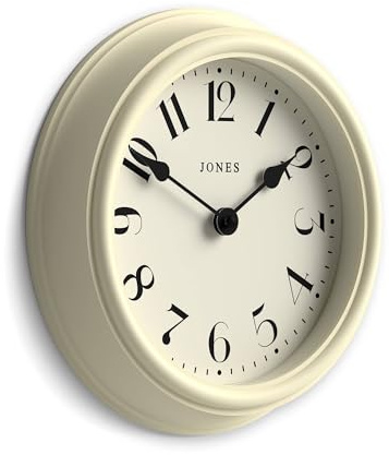 Jones Clocks® Frieze wall clock | Small elegant classic round clock | 23cm | Cream | Pretty design ideal for the kitchen, living room, bedroom, large or small spaces