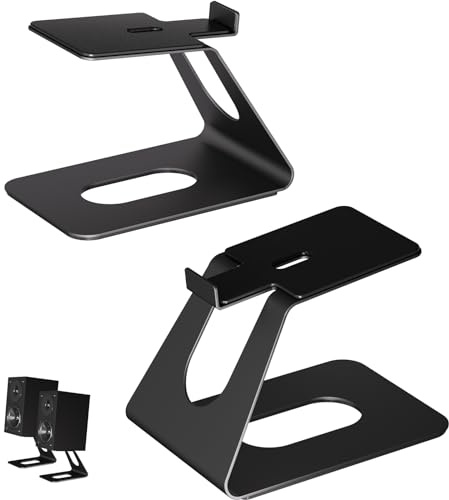 BEWISER Soportes de altavoces de escritorio para altavoces de metal de tamaño mediano de 3 a 4 pulgadas, altavoces de PC, altavoces de juegos, capacidad de peso de hasta 12 libras, negro (par)