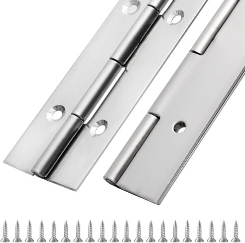 Klavierscharnier aus Edelstahl, 76,2 x 3,8 cm breit, 0,047 cm dick, durchgehende Scharniere für Schwerlastschrank, Tür, Werkzeugkasten, Holzbearbeitung, Möbel, Silber, 2 Stück