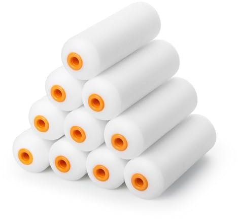 VOOMEY Lot de 10 mini rouleaux de peinture en mousse de 10,2 cm avec extrémités recouvertes de mousse, petits rouleaux de peinture de 10,2 cm pour peindre les murs, armoires, coins, armoires, portes