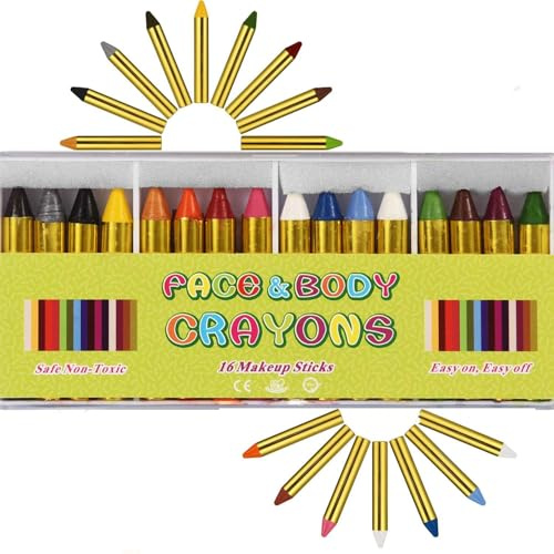 Face Paint Crayons,16 PCS Halloween Face Painting Crayons Face Paint Crayons Face and Body Painting Crayon Kits Non-Toxic Face Paint Sticks for Halloween Makeup Party Cosplay