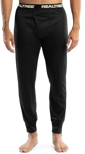 Realtree Men's Polyester Performance Baselayer Thermal Underwear Long Johns Bottom, Black, XX-Large