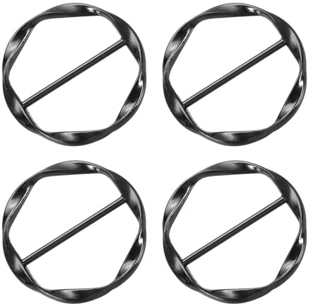 QUARKZMAN 4 Pcs Clips para Camisetas Anillo Redondo de Metal de Seda Negro | de 34Mm (1-5/16), Hebilla de Nudo de Ropa para Envolver Bufandas para Mujeres, Camiseta Holgada
