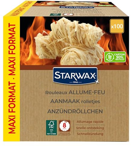 STARWAX - Anzündwolle - Schnelles Anzünden - Brenndauer bis 8 min - FSC - Grill und Kamin - x 100