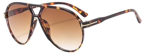 Yphzmtz Lunettes de soleil vintage pour hommes et femmes - Lunettes de soleil aviateur rétro des années 70 avec protection UV400 classique à double pont, Couleur : marron clair, 5.5 millimètres