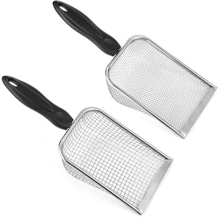 Gosknor 2 Piezas Tamiz de Tierra para Jardinería, 5 y 2,8 mm Tamiz de Abono de Arena con Mango Ergonómico Pala Tierra y Arena para Jardinería para Rocas Tierra Abono