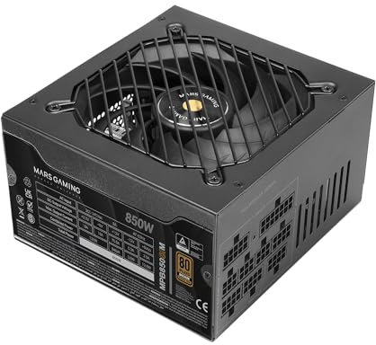 MARS GAMING MPB850SIM, Vollmodulares ATX 850W Netzteil, 7 Jahre Garantie, 80Plus Bronze 230V EU, 90% Effizienz, 140mm SI Extreme Silence Lüfter, AI2-RPM, DC-DC und SMD Technologien, Schwarz