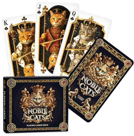 SOL 1pk Noble Cats Playing Card Deck, Unique Poker Theme Art, Smooth Finish UK Standard Size Pack, Durable Plastic Build For Home Or Cool Travel Games, Easy Shuffle Feel For Enjoyable Use Anytime