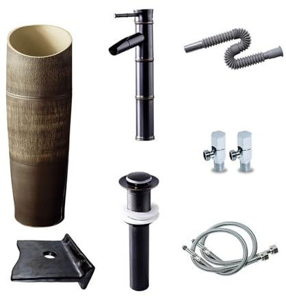 Lavandino Con Piedistallo Monoblocco, Lavabo Da Appoggio Per Interni Ed Esterni E Lavabo Da Bagno Con Valvola Di Scarico, Costruzione Squisita(Set 2)