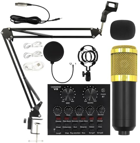 Inspelning Studio Gear-Professional Condenser Microphone Set, Portable Plug-In Audio Kit, Användarvänligt Vokalpaket, Hållbar Blandningsutrustning | Live Streaming Kit För Nybörjare Sångare Podcasters