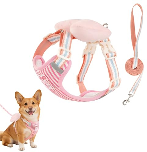 Durdiiy Ensemble harnais et laisse pour chien - En maille douce et respirante - Réglable - Facile à promener - Léger - Avec joli nœud papillon - Pour petits chiens, chats, chiots (taille M)