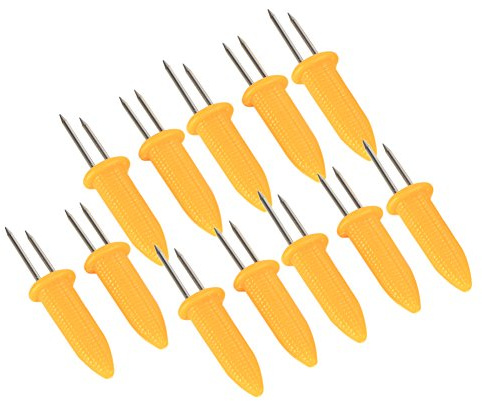 Soportes para maíz Brochetas Puntas 12PCS Soportes para mazorcas de maíz para barbacoa de acero inoxidable con mango PS Aislamiento térmico Sensación cómoda para la mano para