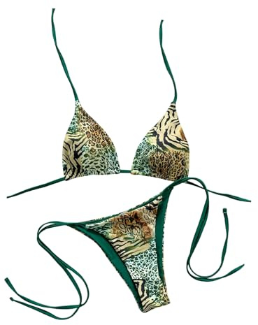 GORGLITTER Bikini damset leopard badmode bikiniöverdel och bikinibyxor, kaki, L