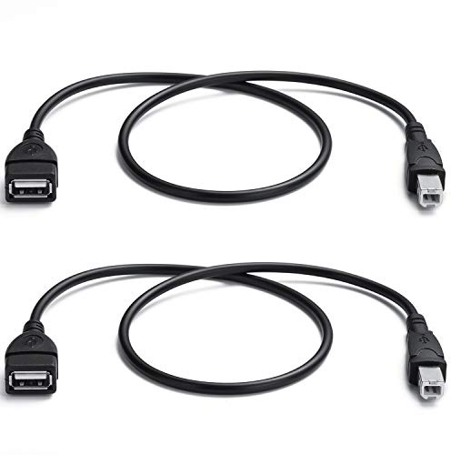 YOUOWO 2 Pack USB 2.0 Cable A Female to USB B Male Cable for Printer Extender Connection Cables USB_A/F-USB_B/M Adapter (USB_A-USB_B Cables Black)