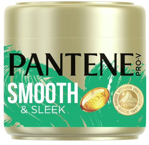 Pantene Smooth and Sleek Haarmaske, Keratin Haarmaske, bis zu 72H glattes und glänzendes Haar in 1 Anwendung, 300 ml