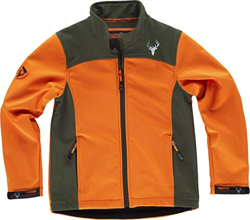 Work Team Chaqueta Infantil Workshell con canesús y costadillos a Contraste. Cuello Alto y cubrecosturas Interior. Cierre de Cremallera de Nylon. Sola Hombre Naranja AV+Verde Caza 8