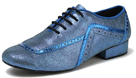MGM-Joymod Zapatos de Baile para Hombre Vintage Clásico con Cordones Brillo Tango Salsa Boda Salón de Baile Latino Moderno, Azul 2.5cm Tacón,46 EU