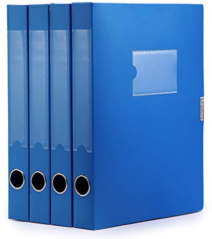 A4 Storage File Boxes Plastic Archives Cases with Lid, File Folder Organizer Document Filing Box for Office, Letter Size Paper,31×4×24 cm, Blue(Pack of 4)