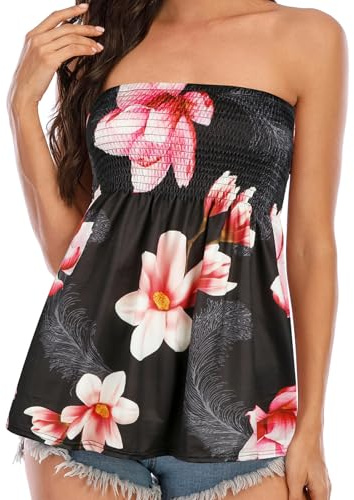 YYW Women Strapless Sleeveless Pleated Tube Top Casual Summer Blouse