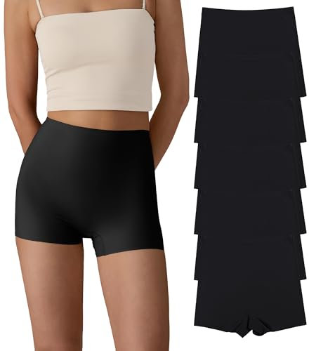 SHARICCA Damen Shorts Radlerhose Unterhose Hotpants Kurze Hose Hohe Taille Boxershorts aus Viskose 6er Pack (6Pack Schwarz, S)