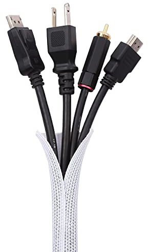 Keco 10ft - 1/2 inch Cable Tidy Sleeve Cable Management Sleeve Wire Organizer Cable protector for TV PC Home Office - White