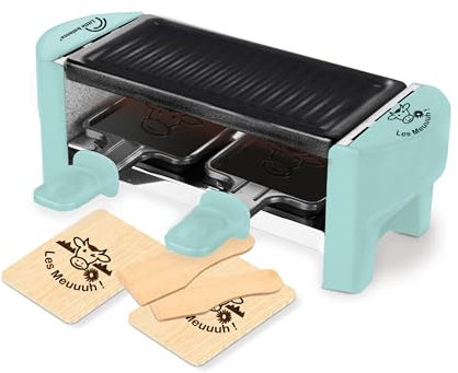 LITTLE BALANCE 8617 Raclette Duo Meuuh…!, Appareil à raclette 1/2 personnes, Grill amovible, 2 spatules + 2 planchettes, Sans PFAS, Antiadhésif, 320 W, Vert d'eau