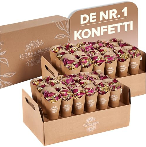 Flora & Bloom Biologisch abbaubares Konfetti mit vorgebauten Kegeln, getrocknete Blumen für 48 Gäste (6 Liter).