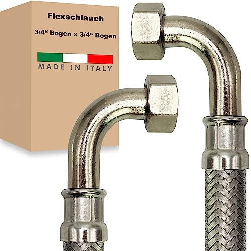Flexschlauch ÜM-BOGEN x ÜM-BOGEN Edelstahl Panzerschlauch Anschlußschlauch Sanitär Armaturenschlauch Hauswasserwerk Made in Italy (3/8 x 3/8 - 300 mm)
