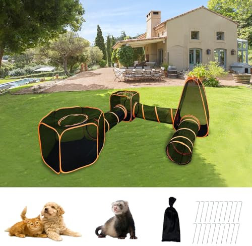 Keyzone Outdoor Cat Enclosures, 6-in-1 Portable Playhouse With Tunnel for Indoor Pets and Small Animals, Playpen With Carry Bag
