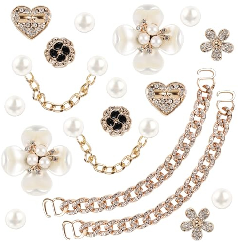 18 Pcs Bling Shoe Charms for Women, Flower Pearl Clog Shoes Accessories, Fashion Crystal Rhinestone Shoes Charms Pearl Chain DIY Sandals Decoration for Women Birthday Party Favors Accessories