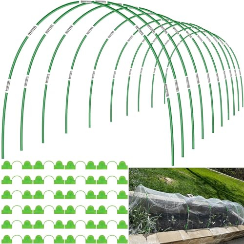 60pcs Garden Hoops for Raised Beds Wide, 8ft Greenhouse Hoops Grow Tunnel for Row Cover Netting, Adjustable Fiberglass Rust-Free Garden Bed Plant Hoops Support DIY Frame Stake for Outdoor, 40pcs Clips