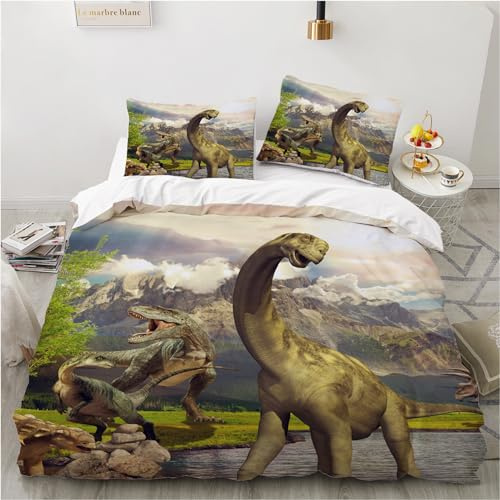 YASMENG Barn sängkläder 155 x 220 dinosaurie 3D dino sängkläder pojkar barn mjuka sängkläder i mikrofiber 3 delar gåvor för barn pojkar med dragkedja och 80 x 80 cm örngott