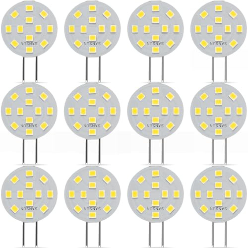 SANSUN Lampadina LED G4, 2 W, equivalente a 20 W, attacco G4/GU4/GZ4 Bi-Pin, AC/DC12 V, 4000 K, grandangolo 120°, non dimmerabile (luce diurna, 12 pezzi)