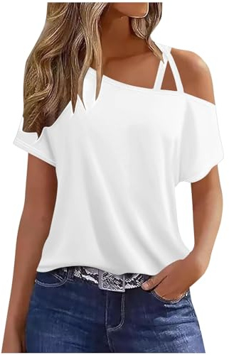 Women Off The Shoulder Top Party Short Sleeve Tunic Tops Solid Cold Shoulder Tops for Women UK Going Out Y2K Summer Tee Shirts Ladies Tunics to Wear with Leggings Blouse Tunic UK Clearance