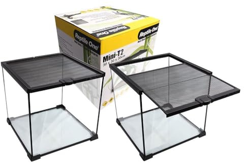 Reptile One Mini Glass T2 Terrarium with Wire Mesh Lid 30x30x30cm with Black Background