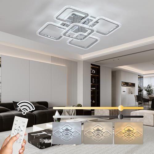ZAITINZ plafon led techo con mando a distancia,plafones de techo modernos cromo 80 W,luz led techo cuadrado,plafon techo regulable,lamparas salon techo 3000-6000 K para dormitorio,cocina,pasillo