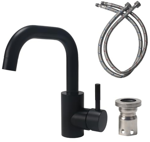 Minnhua Wasserhahn Bad Edelstahl, Waschtischarmatur 360° Drehbar, Armatur Badezimmer mit Schlauch, Mischbatterie Waschbecken für Badezimmer WC Spül Küche Spülbecken (Schwarz)