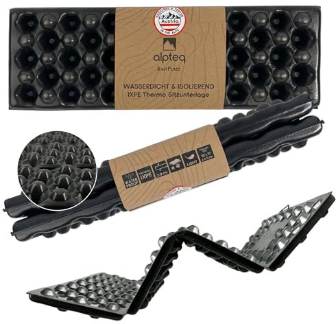Alpteq® RastPlatz Sitzkissen faltbar – Outdoor-Thermomatte für Garten, Camping & Freizeit, wasserdicht, isolierend & Ultraleicht, Sitzmatte ideal für Rucksack & Stuhl (Flat Pack | Schwarz | Einzeln)