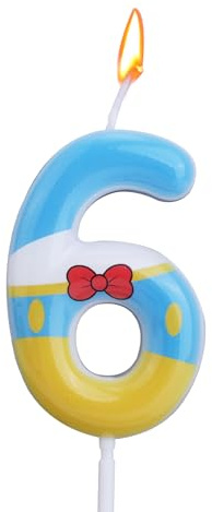 Velas Número Azul, Amarillo y Blanco Adorno para Tarta Cumpleaños con Temática de Dibujos Animados Vela con Número de Cumpleaños para Fiestas y Celebraciones (6)