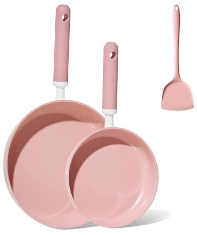 CAROTE Ceramic Frying Pan, 2 Nonstick Skillets & Silicone Spatula, Induction Compatible All Stoves