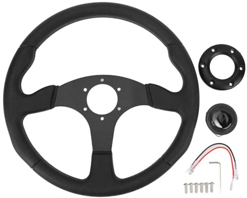 Volante de Carreras Universal de 14 Pulgadas, Cuero PU, Marco de Aluminio, Compatible con Adaptador de 6 Agujeros - Diseño Deportivo, Alta Durabilidad, Para Modificaciones (Negra)