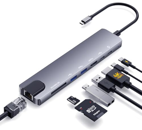 OPXYL USB C Hub, 8-in-1 USB C Docking Station for Laptop, 4K@60Hz HDMI, 100W PD Charging, SD/TF Card Reader, USB-A 3.0 & USB-C Data Ports for MacBook Pro/Air, iPad, Windows