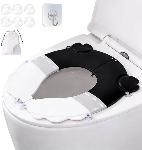auvstar Riduttore Toilette Sedile Bambini,Riutilizzabili Sedile Potty Training con,Seduta Comfort Antiscivolo,Facile da Pulire,Dotato di una base a Ventosa Facile Trasporto Durante i Viaggi (Nero)