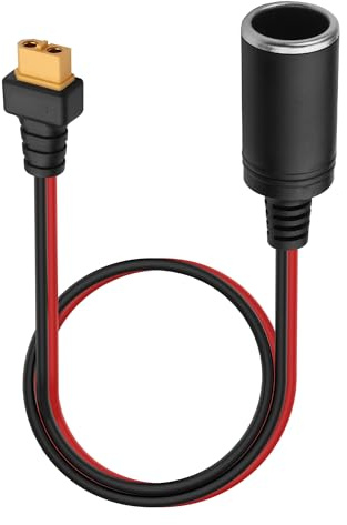 TIENFOKOTA Adaptador de enchufe hembra XT60 a encendedor de cigarrillos, cable de 14 AWG para inversor de coche/inflador de neumáticos/nevera portátil, 0,5 m