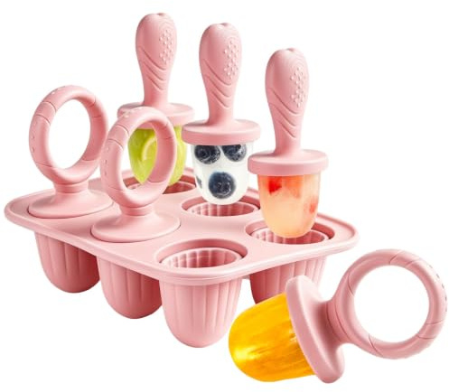 LAIVIYA Molde Helado Bebe, 6x 17ml Moldes Helados Silicona Libre De BPA, Moldes Helados Con Palos Dentición, Ideal Para Bebe Manos Pequeñas (Rosa)