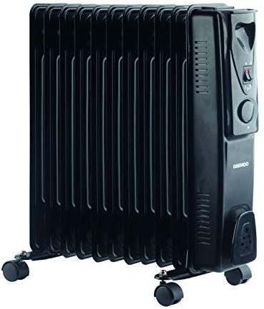 Daewoo 11 Fin 2500W Portable Oil Filled Radiator Heater with Thermostat & Wheels