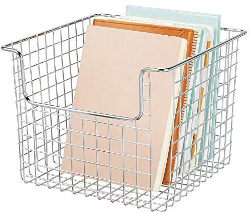 mDesign Drahtkorb für den Schrank oder das Regal – praktische Aufbewahrungsbox für die Küche, das Bad oder Büro – offene Ablagebox aus Metalldraht – silberfarben