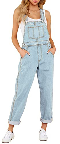 luvamia Flexclusive Women's Casual Adjustable Denim Bib Overalls Jeans Pants Fashion Loose Overall Jumpsuits Overalls for Women 2025 Powder Blue Size Large