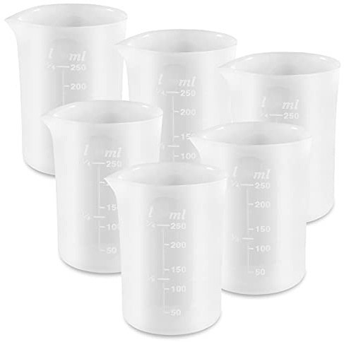 Coopay Vasos medidores de silicona de 250 ml para tazas de mezcla antiadherentes de resina, báscula precisa para manualidades de resina, 6 unidades