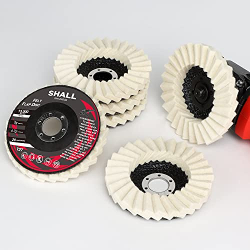 SHALL 6-Pack Felt Flap Disc Abrasives 4-1/2 x 7/8 Arbor, Wool Polishing Buffing Wheel Pad for Angle Grinder